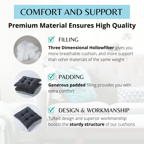 HAMO Garden Chair Cushions 45x50 cm Set of 2, Drizzle-Proof Outdoors Seat Pads with Ties, Graphite