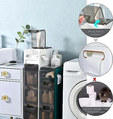 Shykey Bathroom Storage Cabinet Slim Toilet Paper Storage Cabinet Bathroom Floor Cabinet Freestanding Multipurpose Storage Cabinet with Drawer Fr