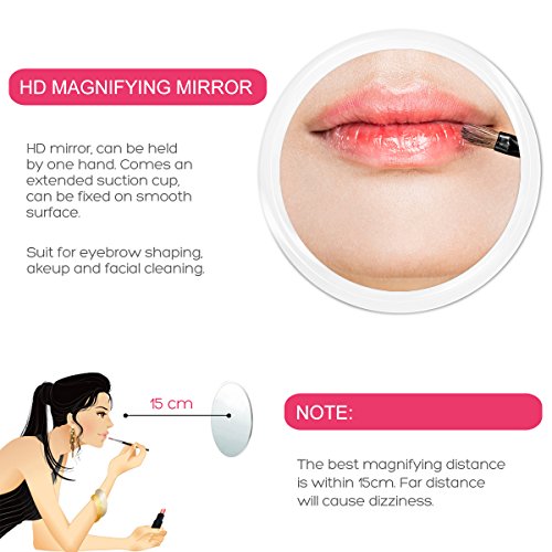 FRCOLOR 10X Magnifying Mirror with 3 Suction Cups, Cosmetic Make Up Mirror Folding Pocket Mirror 5.9 Inch (White)