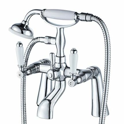 Traditional Bathtub Mixer Tap,Luckyhome Victorian Bath Shower Mixer Tap with Hand Held Shower Head Solid Brass Chrome Finish Filler Bath Tap
