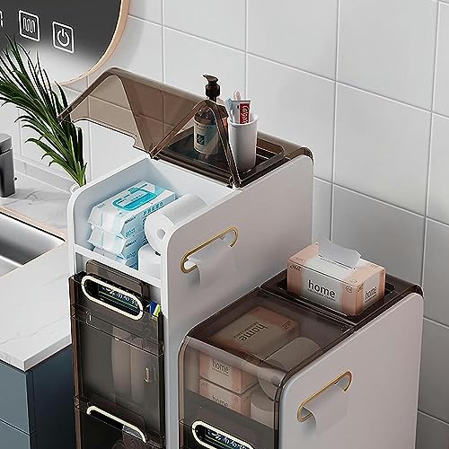 OPSREY Bathroom Floor Storage Cabinet With Transparent Drawers narrow Slender And Tall Movable Towel Storage Rack Side Independent Rolling Device