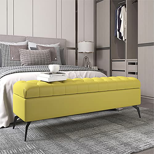 Rectangle Storage Bench,Solid Wood End of Bed Bench with Storage,Leather Upholstered Storage Bench,Modern Storage Chest Bedroom Bench-Blue 100x40