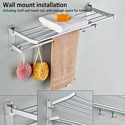 Fafeicy 40cm Stainless Steel Bathroom Towel Rail Rust Proof Wall Mounted Bath Drying Rack with 5 Hooks