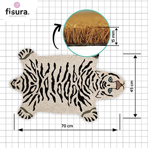 Fisura - Shaped entrance mat. Original Coconut doormat with PVC anti-slip backing. Measurements: 70 x 40 cm. (Tiger, white)