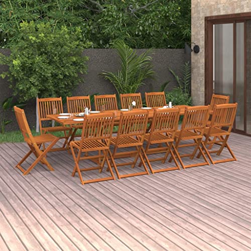 vidaXL Solid Acacia Wood Garden Dining Set 13 Piece Outdoor Terrace Backyard Patio Furniture Dining Dinner Table and Chair Seating Seat