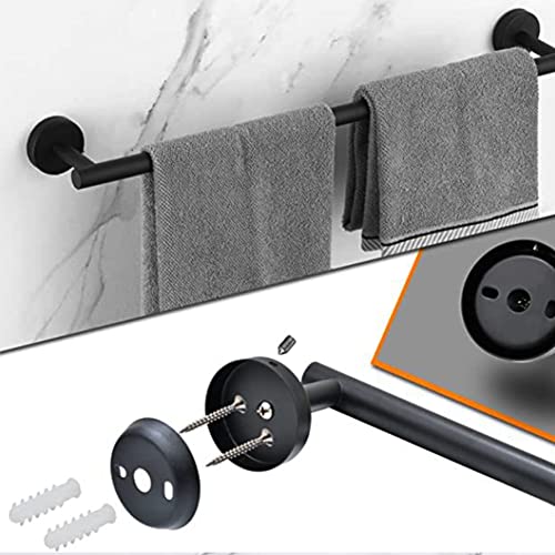 Hoopever 24Inch Towel Rails Wall Mounted, SUS304 Stainless Steel Towel Holder Hanger Rail, Black Round Single Towel Bar Rack Bath Towel Hanger Or