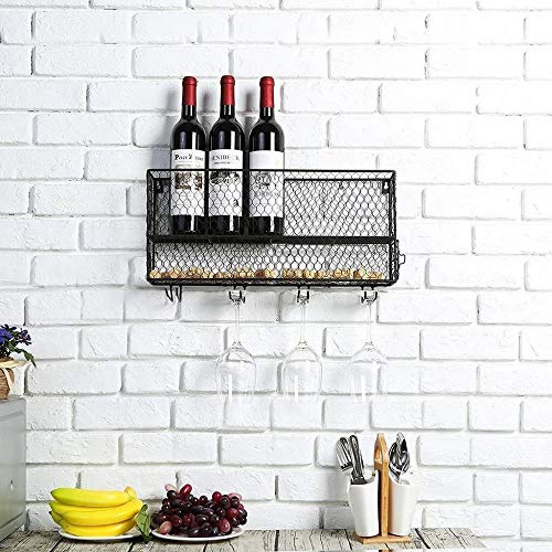 NEOCHY Wine Rack Modern Wall-Mounted Floating Goblet Hanging Wine Bottle Display Rack Retro Living Room Bar Decoration