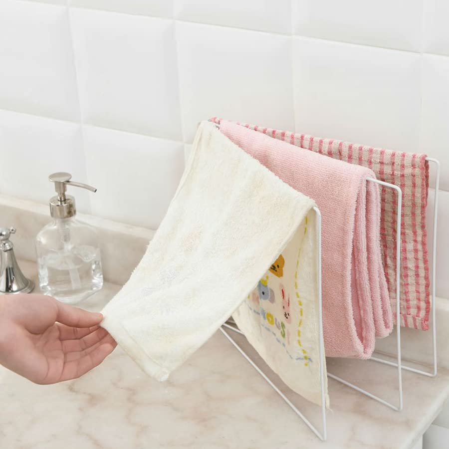 ARFUKA Hand Towel Holder Standing Fodable Towel Rack Headband Holder 3 Tier Tower Bar for Bathroom Kitchen Vanity Countertop White