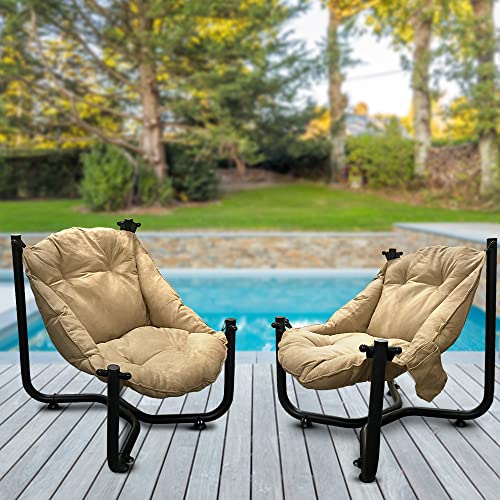 METALLIC TURTLE Comfort Chairs Set of 2 Garden Lounge Patio Camping Chairs Balcony Furniture, Conservatory Sofa (Beige)