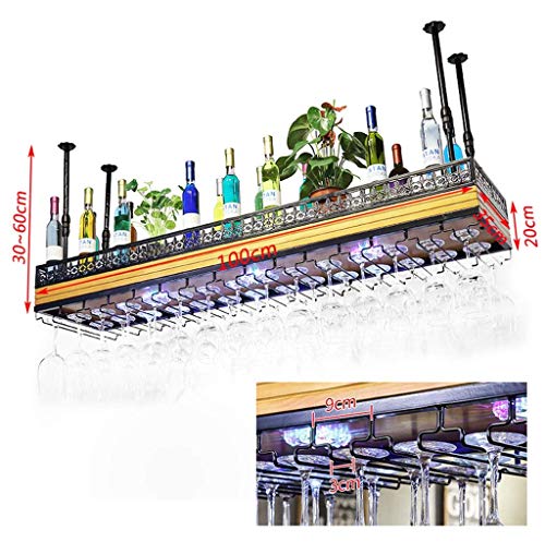 EYLINK Wine Racks,Wine Holder Solid Ceiling Hanging Mounted Wine Rack Neon Light Wine Glass Metal Wine Storage Display Stand