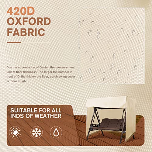 Garden Swing Cover 3 Seater Waterproof L220 xW125 x H170 cm Patio Swing Chair Bench Cover Outdoor Garden Furniture Rain and Snow Protection Cover
