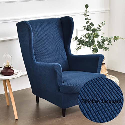 Highdi Wingback Chair Covers 2 Piece Stretch Wing Chair Slipcover, Solid color Jacquard Thicken Strandmon Sofa Cover Furniture Protector for Armc