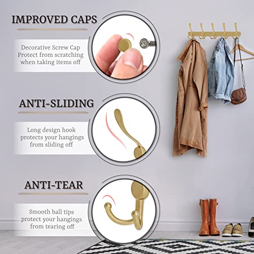 SAYONEYES Gold Coat Rack Wall Mount with 5 Tri Hooks for Hanging – 16 Inch Heavy Duty Stainless Steel Rustic Coat Rack Wall Mount – Hat Rack, Han