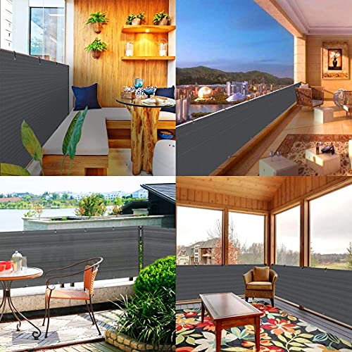 KAHEIGN Balcony Privacy Screen, 0.9m x 5m Patio Privacy Protective Screens 200g/m² HDPE 95% UV Block Porch Privacy Fence Cover for Backyard Deck