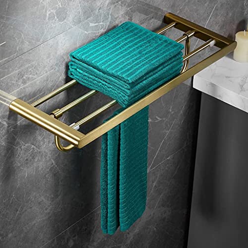 RAKUTE Brushed Gold Towel Rack, Stainless Steel Bathroom Gold Towel Bar, Toilet Paper Holder, Towel Ring, Bathroom Accessories Kit Bathroom Ring