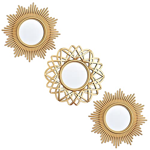 Small Wall Mirrors Decorative Set of 3 | Black and Gold Round Mirrors for Wall Decor Bedroom Living Room | Circle Mirror Wall Decor | Decorative