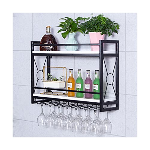 EMISOO Wine Rack Wall Mounted, Wine Bottle Stemware Glass Rack Wall Mounted, Metal Hanging Wine Holder, Home Decor Wall Shelf, Black/White/Gold