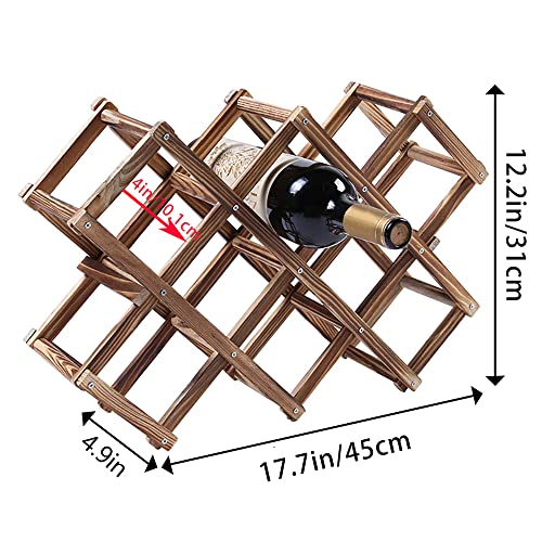Ferfil Wine Rack, Wood Wine Storage Racks Countertop, 10 Bottle Wooden Stackable Wine Cellar Racks, Foldable Tabletop Free Standing Wine Bottle S