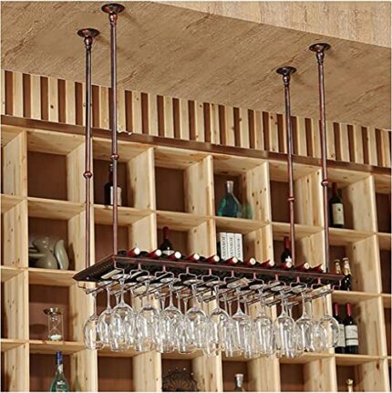 Wine racks Ceiling with Metal Frame, Wine Glass Rack Shelf, Red Wine Bottle Glass Holder for 18 Bottles, Wine Storage Display Shelf