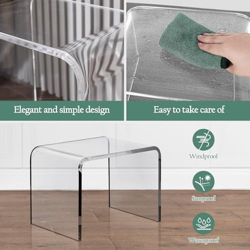 MYOYAY Clear Acrylic Shower Stool Acrylic Shower Bench Waterproof Transparent Chair for Bathroom Kitchen Bedroom Backless See Not-slip Shower Sto