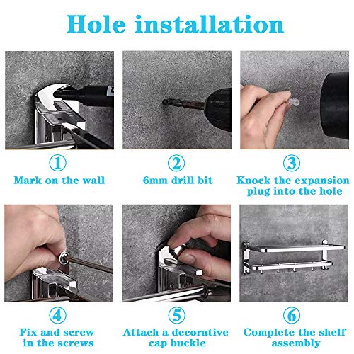 DDS-DUDES Bathroom Towel rack, Wall Mounted Stainless Steel Self Adhesive Towel Rail with Double Towel Shelf, Towel Shower Holder Organizer with