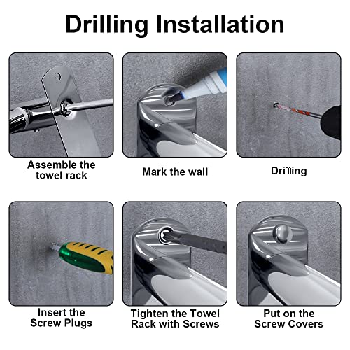 HONPHIER Towel Rails Wall Mounted Chrome 2 Tier Adjustable Towel Bars Stainless Steel Towel Rack With Hooks 43-78CM Towel Shelves for Kitchen Bat