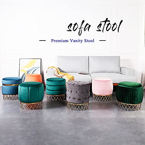 Luxurious Velvet Vanity Stool,Round Footrest Stool with Golden Base,Comfy Footstool Dressing Chair Multifunction Sofa Stool-B 40x40x42cm(16x16x17