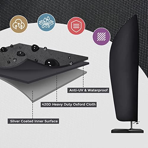 Garden Parasol Cover Cantilever Outdoor Parasol Protective Cover Large Patio Offset Umbrella Cover with Zipper 9 to 13 ft 420D Durable Waterproof