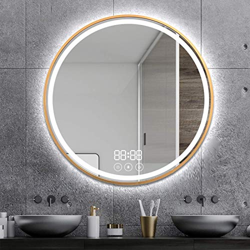 Round bathroom Illuminated mirror with Sensor Touch Control, 3-Colour Dimming Function, 600x600mm LED Backlit Makeup Mirror wall Mounted, IP44 Ra