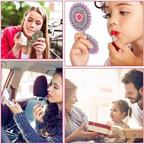 RUIYELE 5 Pieces Diamond Painting Mirror DIY Diamond Art Makeup Mirror with Mandala Portable Pocket Mirror Crystal Painting Ornaments Kit for Wom