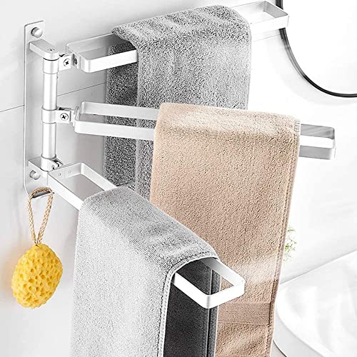Towel Rack Rotatable Telescopic Hand Towel Holder 3 Arms Aluminium Look Towel Rail,Wall-Mounted Bathroom Kitchen(Color:Silver)