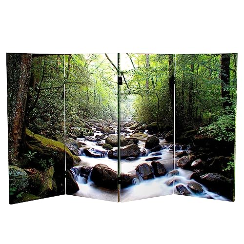 Red Lantern Double Sided Path of Life Canvas Folding Screen, 3 Foot - 4 Panel