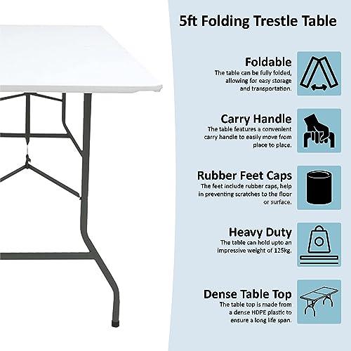 Home Vida Folding Table 5ft Heavy Duty Extra Strength Camping Buffet Wedding Market Garden Party Car Boot Stall Picnic Trestle Indoor Outdoor Fol
