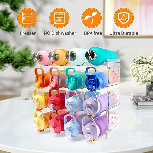 clbutge Water Bottle Organizer for Cabinet, 4 Pack Stackable Water Bottle Storage Rack, Kitchen Pantry Organization and Storage Shelf, Wine Drink