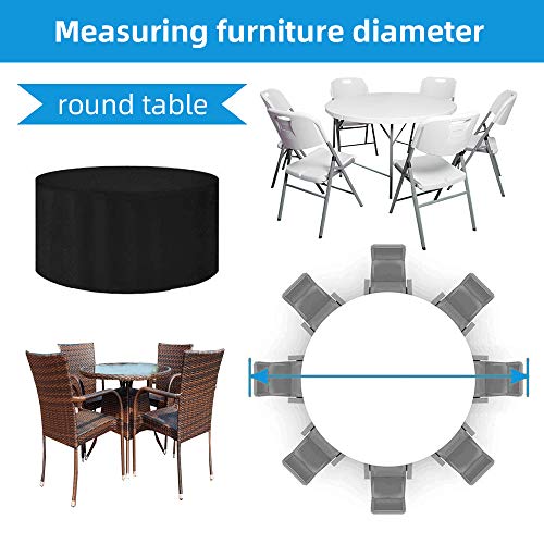 KANOSON Garden Table Cover, Round Garden Furniture Covers, Waterproof, Heavy Duty, Windproof Circular Patio Set Cover, Large Rip Proof 210D Oxfor