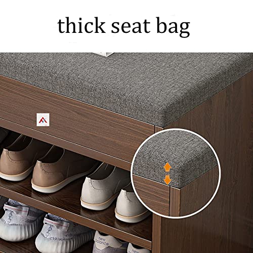 Shoe Storage Bench, Entryway Bench with Flip Top Storage Space And Padded Cushion, 2 Tier Wooden Shoe Storage Cabinet, Shoe Rack for Entryway Liv