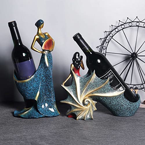 European Nordic Style Wine Rack Folding Fan Beauty Girl Statue Resin Figurines Champagne Bottle Holder Desktop Decor Resin Wine Rack