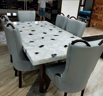 30 x 48 Inches White and Black Agate Stone Resin Art Restaurant Table Top Marble Rectangle Shape Slab for Kitchen Decor