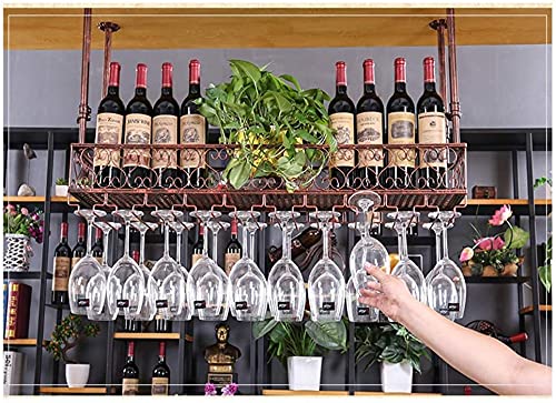 SUCHETA Hanging Wine Rack with Glass Holder and Shelf, Wine Glass Rack, Upside Down Home-Style European bar Table Wine Rack, Ornaments, Creative