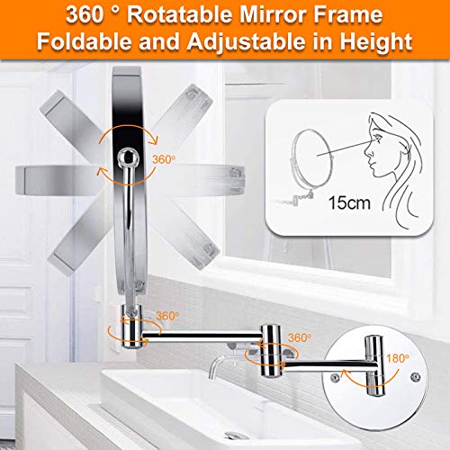 longziming 7'' Makeup Mirror Wall Mounted, Upgraded 10X Magnification Double-Sided Mirror, USB Charging Touch Button Adjustable Light 360° Swivel