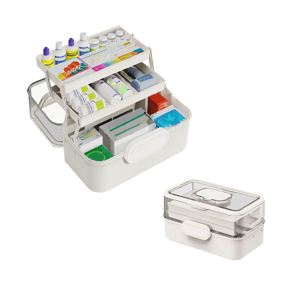 LIKEUDO 28 * 17 * 15cm White Portable First Aid Medicine Storage Box 3 Layer Medicine Cabinet Organizer Household Medicine Storage Box Medication