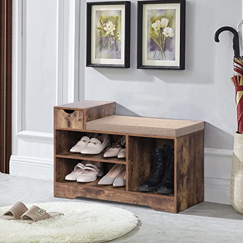 MAISON ARTS Shoe Storage Bench, Entryway Shoe Bench with Storage Drawers, Shoe Cabinet Bench Seat for Entryway Hallway Bedroom Living Room, Rusti