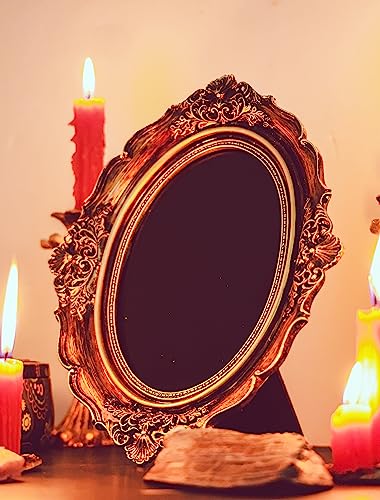 Nosadi Black Scrying Mirror Witchcraft Mirror Scrying Tools Altar Kit Supplies Divination Decorative Mirror Oval Antique Dark Gold 8.3" W x 10" L