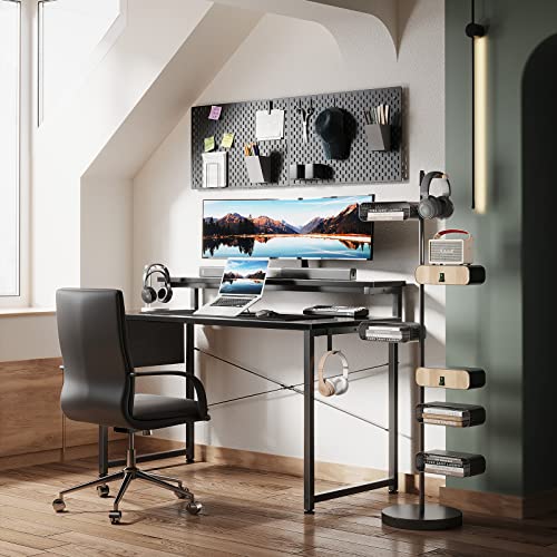 ODK Computer Desk with Adjustable Monitor Shelves,120x50x84cm Home Office Desk with Monitor Stand, Writing Desk, Study Workstation with 3 Heights