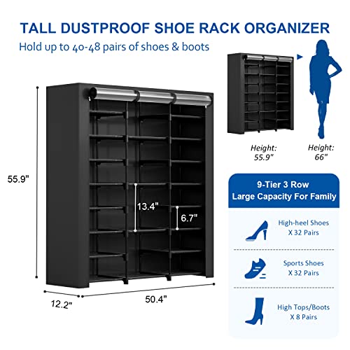 LVNIUS Large Tall Shoe Rack With Covers Shoes Closet 9-Tier 40-46 Pairs, Sneaker Rack Organizer Cabinet Closed Shoe Shelves Shoe Stand Holder For