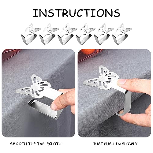 GVSAVY 6 Butterfly Tablecloth Clips, Thickened Stainless Steel Tablecloth Clip, Non Slip Fixed Picnic Table Clip Bracket, Suitable for Outdoor Pi