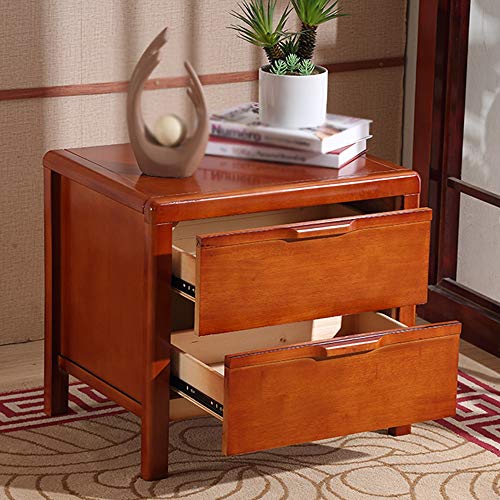 LUKEO Solid Wood Bedside Table Simple Environmental Protection Bedside Table,Double Drawer Bedroom Mini Bedside Table