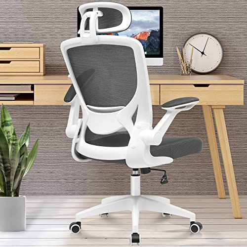 KERDOM Ergonomic Office Chair, Breathable Mesh Desk Chair, Lumbar Support Computer Chair with Headrest and Flip-up Arms, Swivel Task Chair, Adjus
