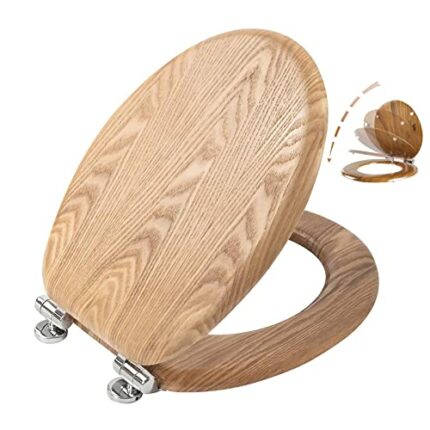 Angel Shield Antibacterial Wooden Soft Close Toilet Seat with Quick Release Adjustable Hinges Toilet Seat Easy Clean and Assembly for Bathroom 45