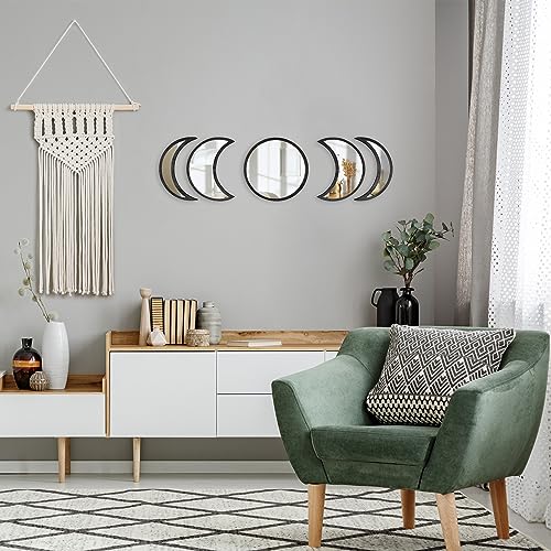 SHMITBERG Moon Phase Mirror Set -100% Real Glass - Engineered Wood (MDF) Black Frame - Moon Phase Mirror Wall Decor (Black) - Scandinavian Boho W